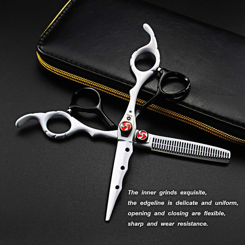 [Australia] - 6.0" Professional Hairdressing Cutting Shear Set - Salon Hair Thinning Scissor Kit for Barber - by Dream Reach (White) Black & White 