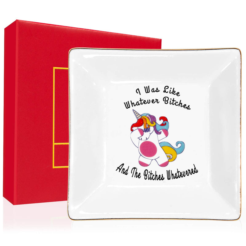 [Australia] - Kaidouma Funny Birthday Gifts for Friend Sister Ring Trinket Dish Ceramic Jewelry Plate Christmas Gift for Her Women – I was Like Whatever Bitches, and The Bitches Whatevered 