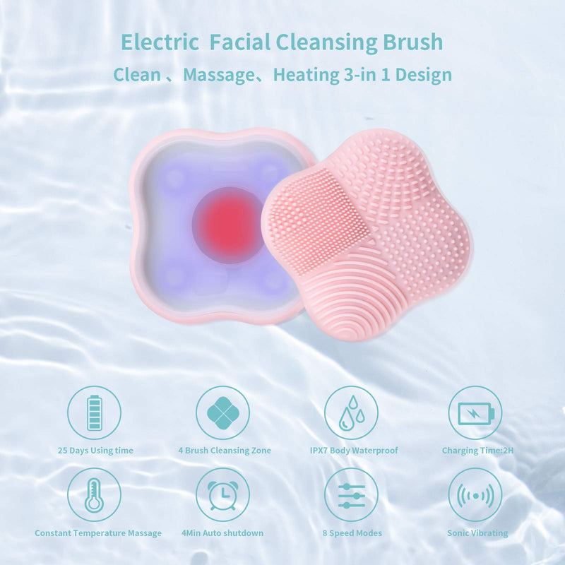[Australia] - sulela Sonic Facial Cleansing Brush Comes with Drying Base，4 Brush Zone IPX7 Waterproof Face Brush for Heat Deep Cleansing, Ultra Food Grade Soft Silicone Gentle Exfoliating and Soothing 