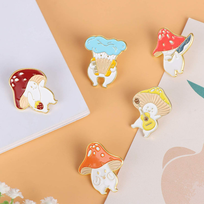 [Australia] - LTBLBY 5PCS Enamel Pin Brooches Set Cute Mushroom Lapel Badge Funny Cartoon Enamel Pin for Cloths Hats Backpack DIY Decoration 