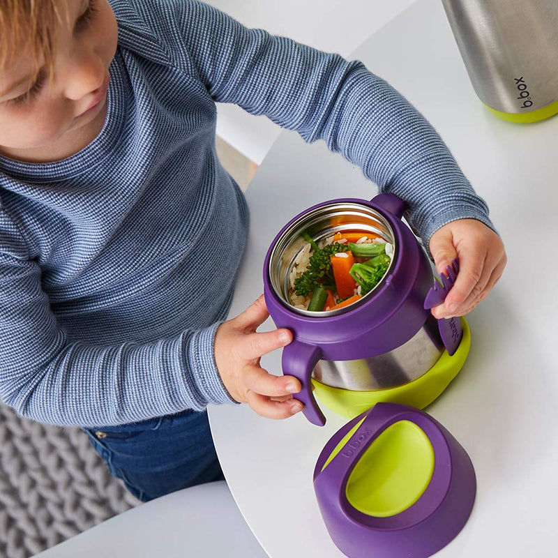 [Australia] - b.box Insulated Food Jar with Double Wall Stainless Steel and Spoon, Kids Lunch Box for Hot and Cold Food with Removable Arms and Bumper (Blue Slate) Blue Slate 