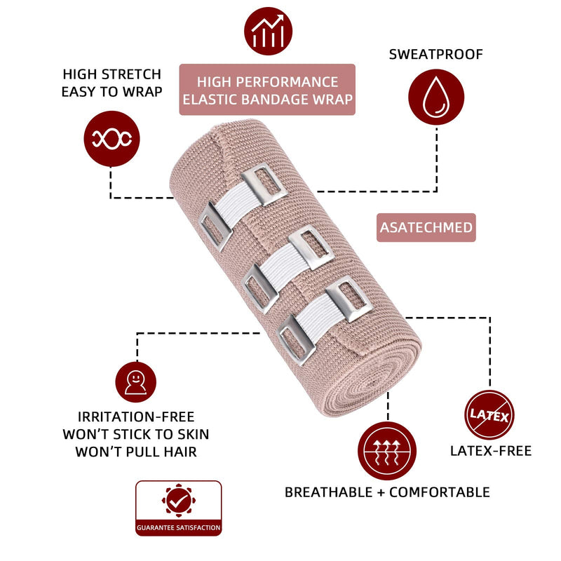 [Australia] - FRESINIDER Elastic Bandage Wrap 8 Pack(4 X 3" + 4 X 4" Wide Rolls) + 48 Clips | Stretch Compression Bandage Stretches up to 15ft | Ideal for Medical, Sports, Sprains, Calf, Ankle & Foot 8Pack 