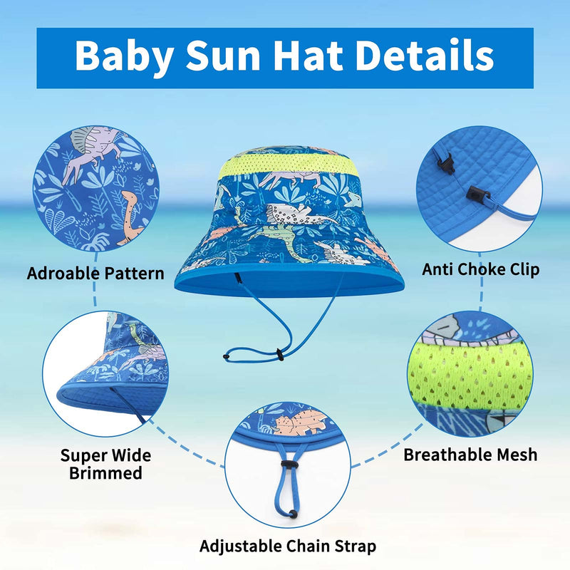 [Australia] - Duoyeree Kids Bucket Hat Sunscreen Fishing Hats Adjustable Summer Beach Hat for Little Boys Girls Blue Dinosaurs 6-24 Months 