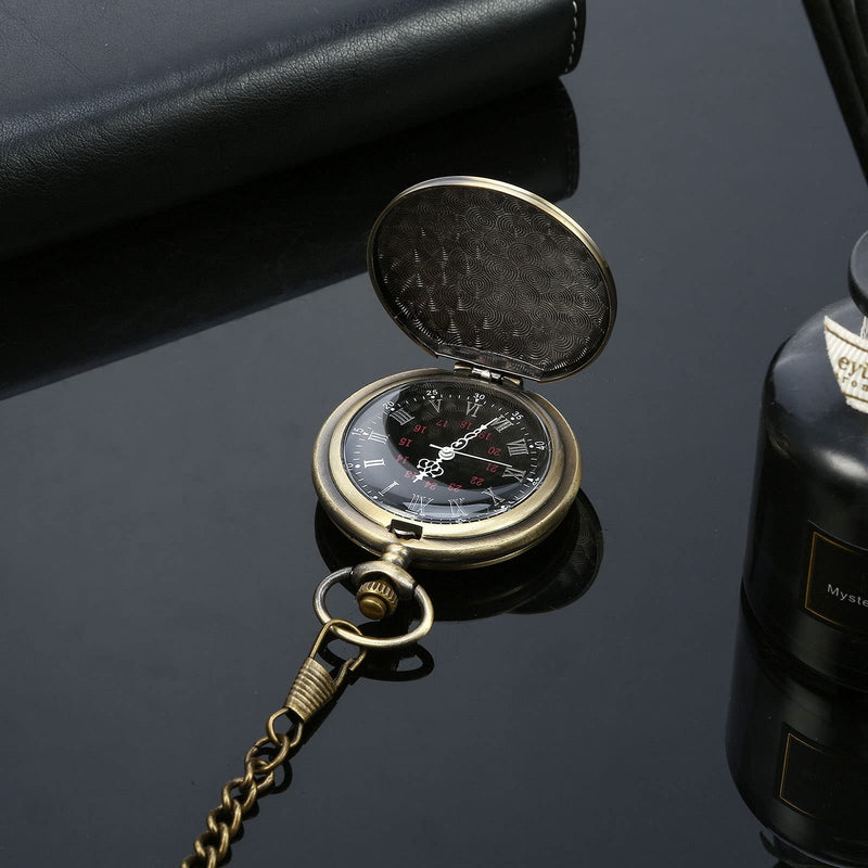 [Australia] - Steampunk Vintage Pocket Watch, Smooth Shiny Stainless Steel Quartz Pocket Watch 14 in Chain Bronze 