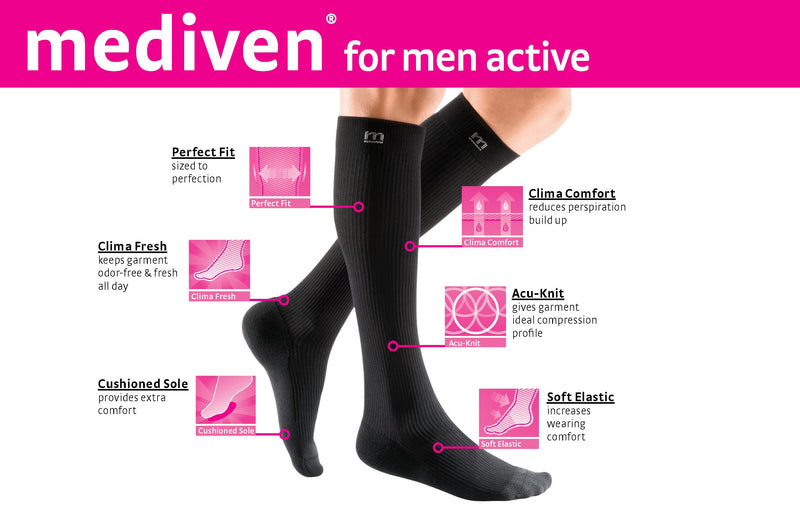 [Australia] - mediven active for men & women, 20-30 mmHg, Calf High, Closed Toe - Black, II, Standard 