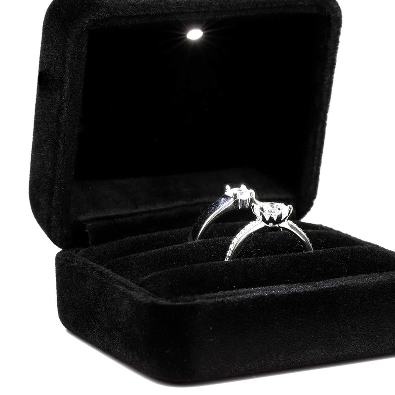 [Australia] - GBYAN Velvet Ring Box with LED Light Jewelry Display Gift Box for Proposal,Engagement, Wedding 2 ring holder black 