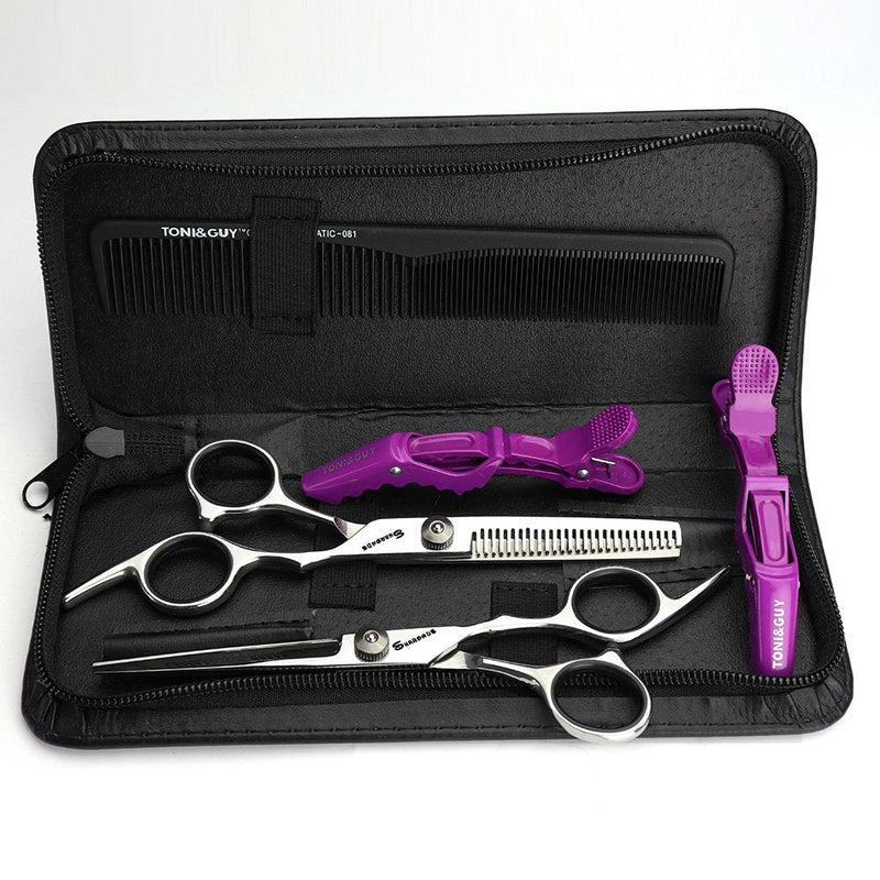 [Australia] - Hairdressing Scissors Hair Blue Thinning Scissors Set and Hair Scissors, 6.0 inch + Presentation Case/Box +Black Comb +Color hairpin 