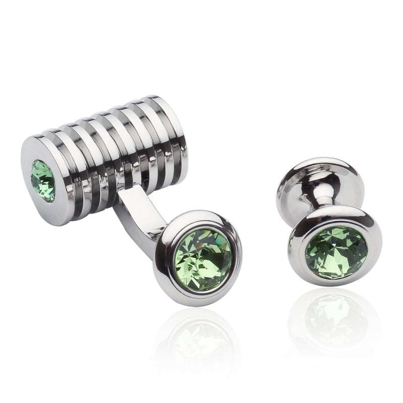 [Australia] - Cuff-Daddy Silver Peridot Green Crystal Barrel Formal Set Tuxedo Cufflinks Studs with Presentation Box 