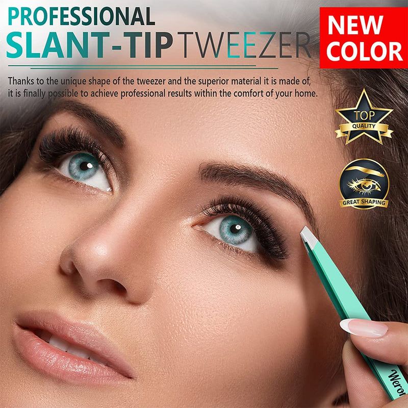 [Australia] - Tweezers for Women - Slant Tweezers - NEW COLOR - Premium Tweezers Precision - Professional Eyebrow Tweezers - Durable Tweezer for Facial Hair Removal and Brow Shaping - Perfect gift (green) green 