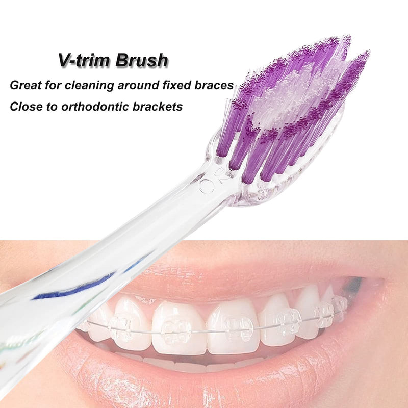 [Australia] - Pack of 5 Double-Ended Orthodontic Toothbrush V-Trim Brush with Interproximal Head Brush for Brace Cleaning, 5 Colours 