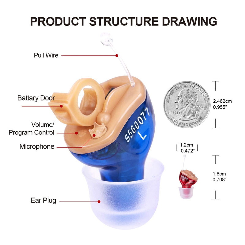 [Australia] - Hearing Amplifier for Seniors Adults Noise-Cancelling - Miracle Ear Amplifier Invisible Sound Amplifier Digital Hearing Enhancement Devices As Seen On TV Hearing Aid Cleaning Tools Included (Blue) Blue 