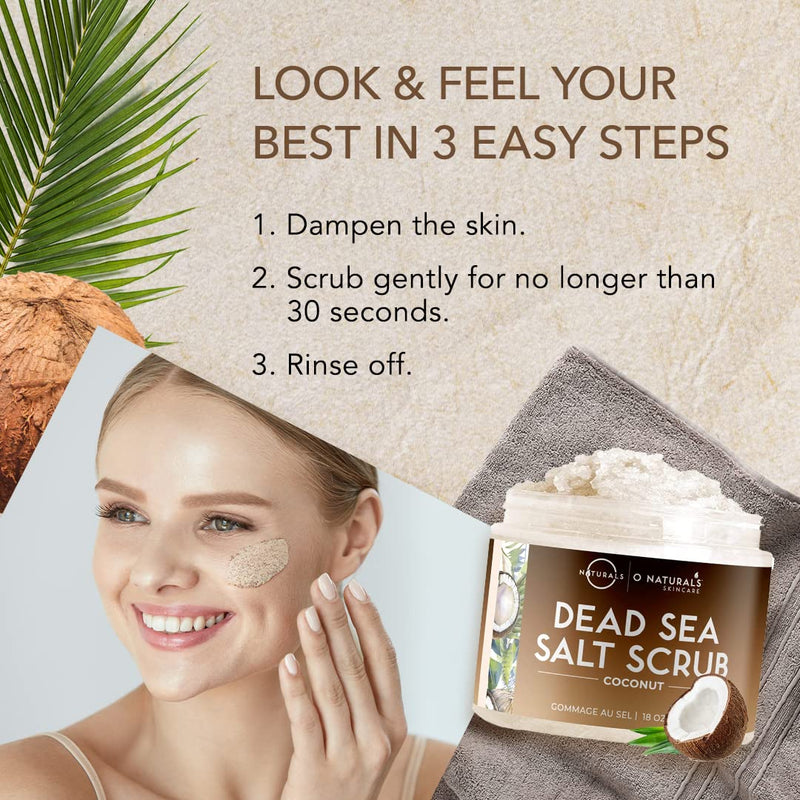 [Australia] - O Naturals 510g Ultra Hydrating Coconut Dead Sea Salt Scrub - Skin Smoothing Body Scrub Exfoliator & Foot Scrub, Body Exfoliator & Exfoliating Face Scrub - Facial Scrub 