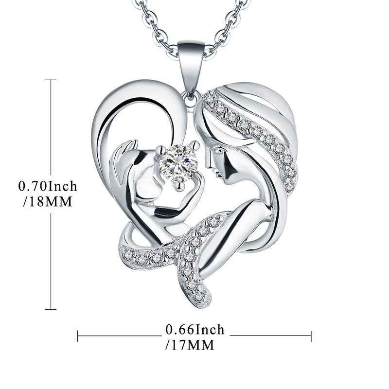 [Australia] - JO WISDOM 925 Sterling Silver Mother and Child Love Heart Necklace for Mom White 