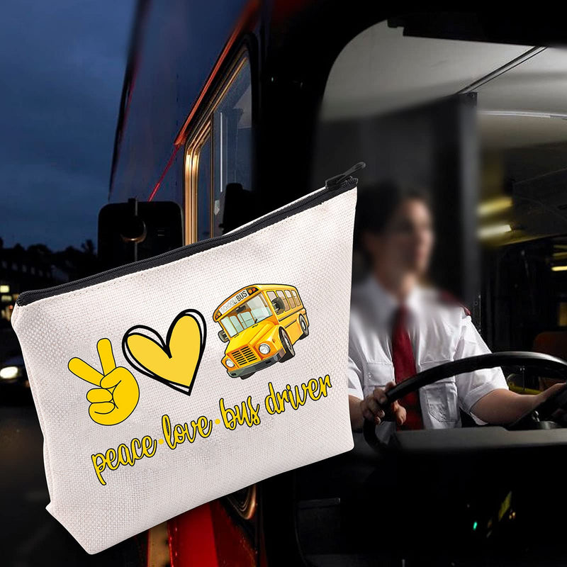 [Australia] - LEVLO Bus Driver Cosmetic Make Up Bag Bus Driver Appreciation Gift Peace Love Bus Driver Makeup Zipper Pouch Bag For School Bus Driver End of Year Gift, Peace Love Bus Driver, 