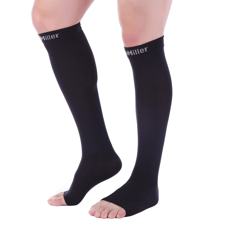 [Australia] - Doc Miller Open Toe Compression Socks 1 Pair 15-20 mmHg Firm Support Black Large Tall 