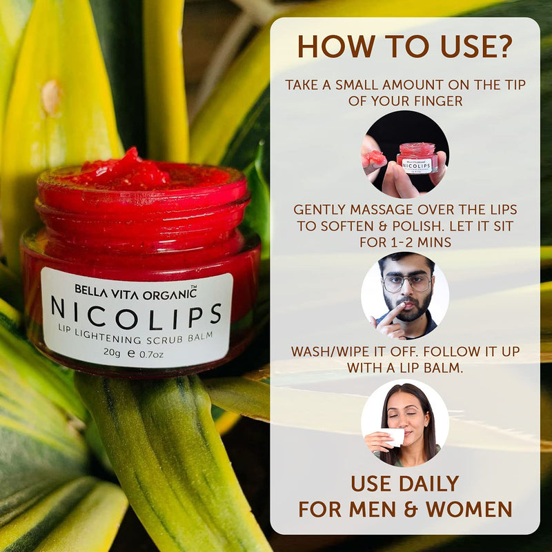 [Australia] - Bella Vita Organic NicoLips Lip Balm Scrub For Lightening & Brightening Dark Lips For Men & Women, 20g 