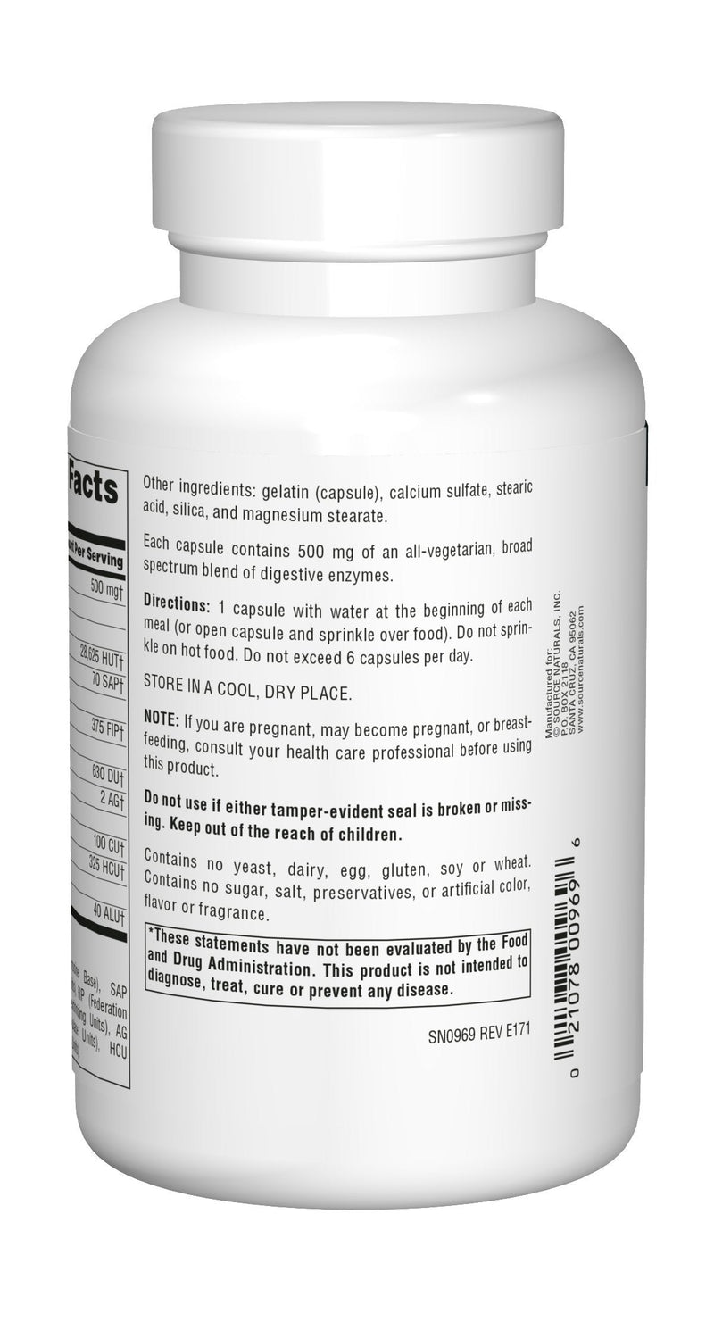 [Australia] - Source Naturals Essential Enzymes 500mg Bio-Aligned Multiple Enzyme Supplement Herbal Defense for Digestion, Gas, Constipation & Bloating Relief - Supports A Strong Immune System - 240 Capsules 240 Count (Pack of 1) 
