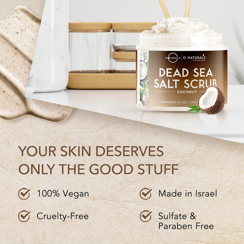 [Australia] - O Naturals 510g Ultra Hydrating Coconut Dead Sea Salt Scrub - Skin Smoothing Body Scrub Exfoliator & Foot Scrub, Body Exfoliator & Exfoliating Face Scrub - Facial Scrub 