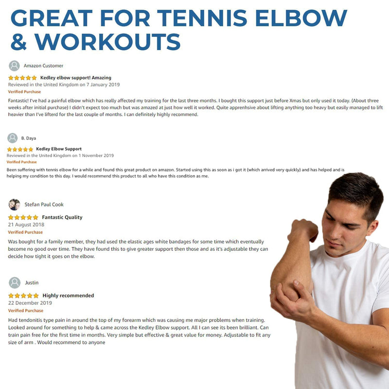 [Australia] - Kedley Elbow Support for Arthritis, Tennis Elbow Pain, Epicondylitis Pain, Golfers Elbow Pain & Gym Elbow Pain - Neoprene Elbow Strap for Upper Elbow Strain Relief - Elbow Brace with Adjustable Strap 