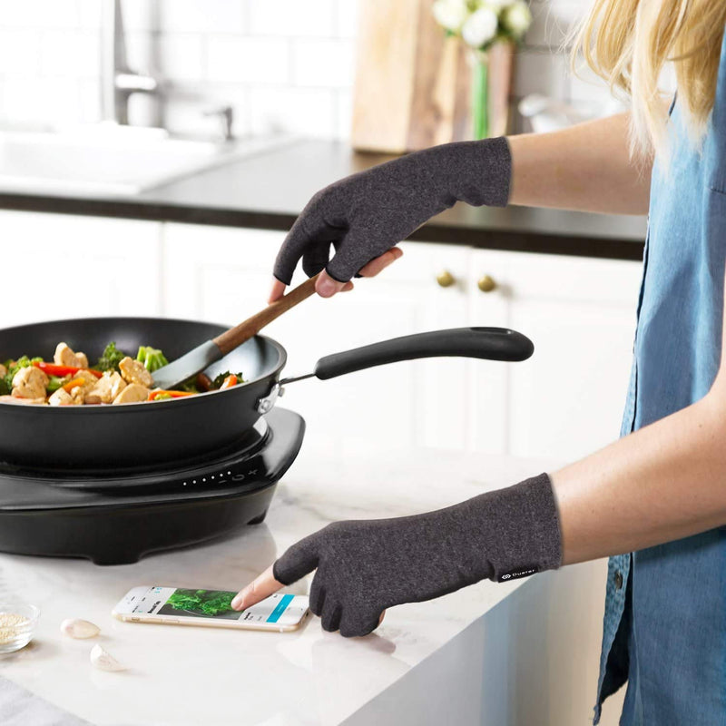 [Australia] - Duerer Arthritis Compression Gloves Women Men for RSI, Carpal Tunnel, Rheumatiod, Tendonitis, Fingerless Gloves for Computer Typing and Dailywork (Black, S) Small (1 Pair) Black 