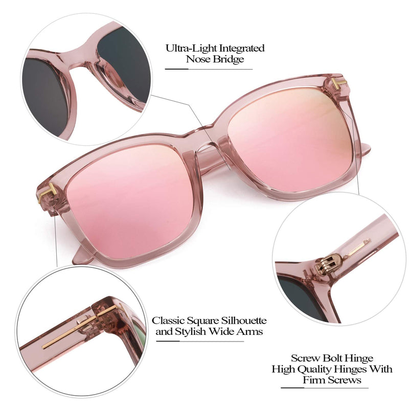 [Australia] - Myiaur Fashion Sunglasses for Women Polarized Driving Anti Glare 100% UV Protection Stylish Design A Pink Frame / Pink Mirrored Polarized Lens 