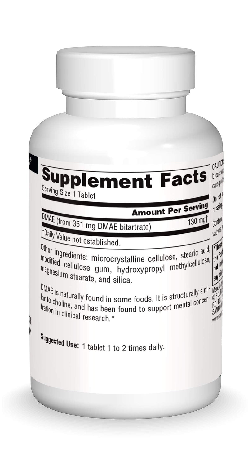 [Australia] - Source Naturals DMAE, Dimethylaminoethanol Bitartrate - Supports Mental Concentration - 100 Tablets 1 100 Count (Pack of 1) 