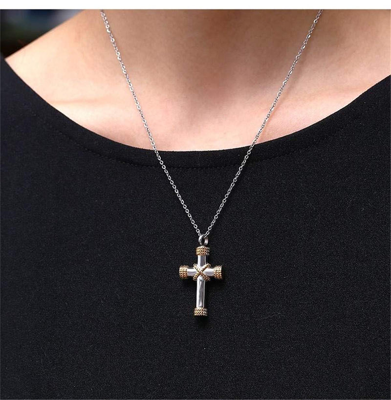 [Australia] - LLmansha Stainless Steel Cremation Jewelry for Ashes Cross Urn Pendant Necklace Memorial Keepsake Jewelry Urn N6-Black 