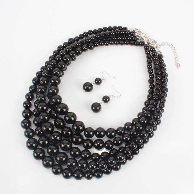 [Australia] - KOSMOS-LI Multi Layer Pearl Strand Costume Jewelry Sets Black 