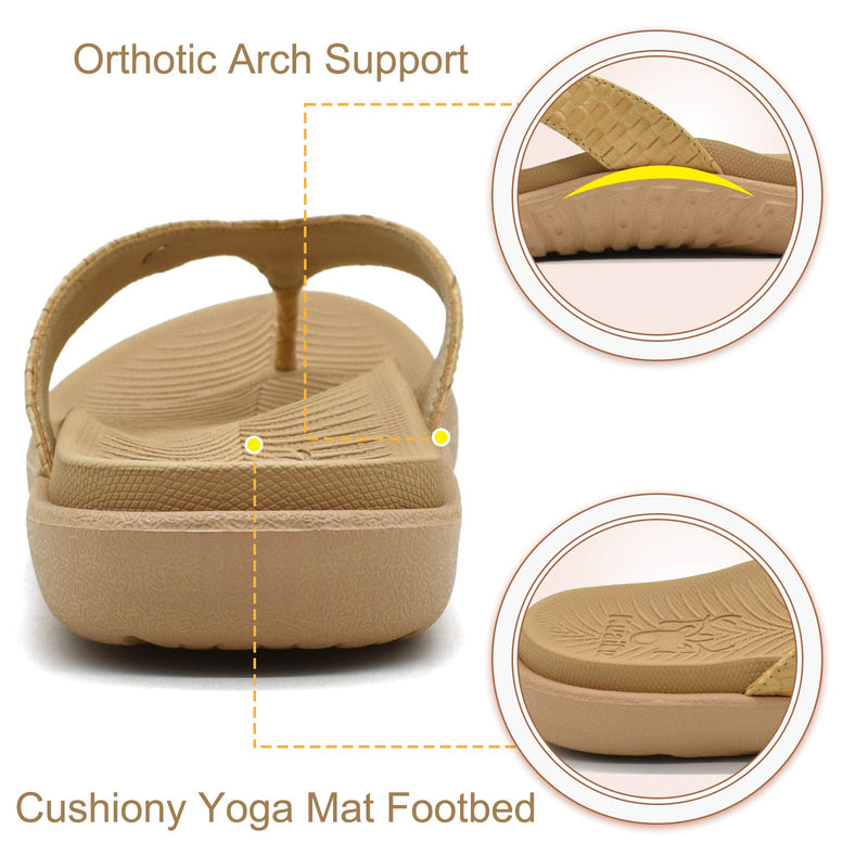 [Australia] - KUAILU Womens Flip Flops Ladies Yoga Mat Comfortable Walking Thong Sandals with Plantar Fasciitis Arch Support Slip On Indoor Outdoor for Summer 6 UK Beige 