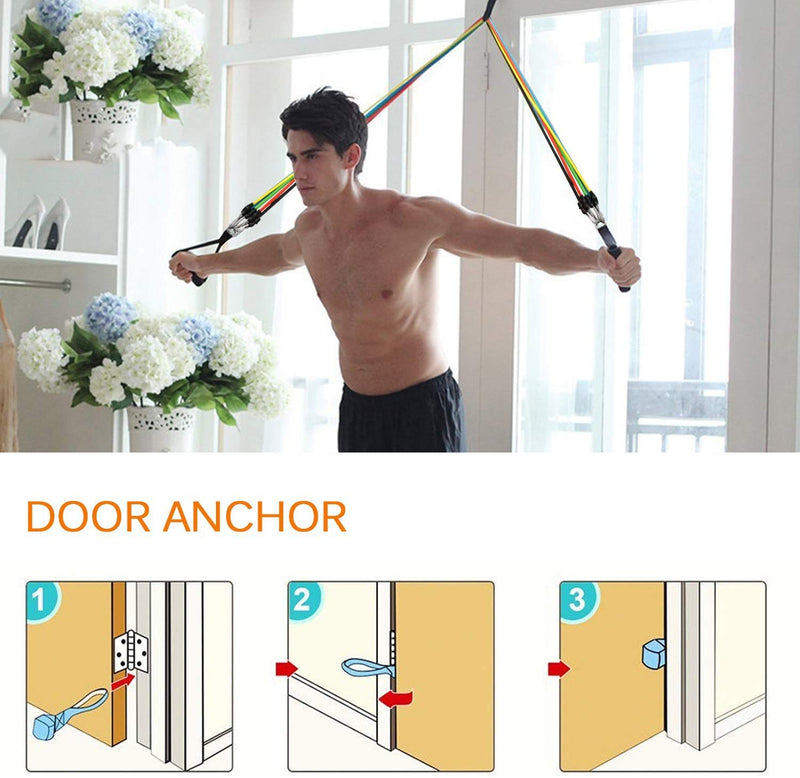 [Australia] - Resistance Bands Set 5pcs with Handle Strength Exercise Stretch Band Training Fitness Tubes Tension Bands Workout Gym Equipment Men and Women for Home Use Physical Training Cable 100LBS 