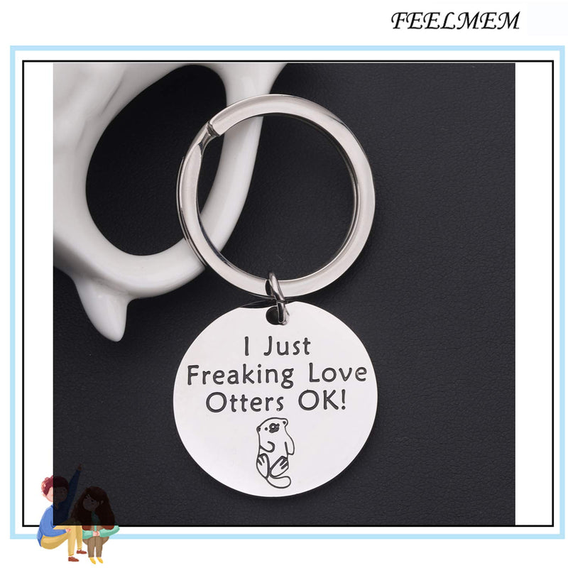 [Australia] - FEELMEM Otter Keychain Otter Lover Gift I Just Freaking Love Otters OK Funny Keychain Gift for Teacher Coworker Family Friends silver 