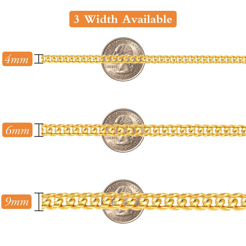 [Australia] - Jewlpire Mens Chain, Gold Chain for Men, Miami Silver Cuban Link Chain Necklace for Men Boys Women, 18K Gold Plated/316L Stainless Steel, 4/6/9mm Width, 18/20/22/24/26/30 Inch 18.0 Inches 4mm-18k gold plated 