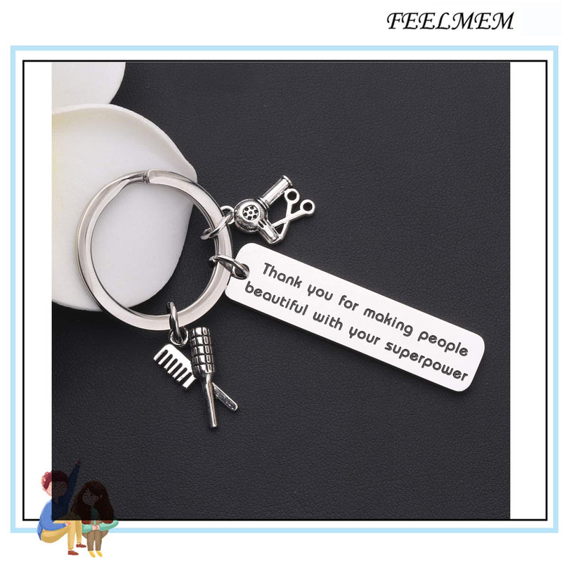 [Australia] - FEELMEM Hairdresser Gift Beautician Hairdresser Keychain Hair Stylist Gift Thank You for Making People Beautiful with Your Superpower Thank You Gift for Salon Owner Hair Stylist silver 