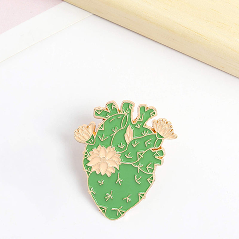 [Australia] - ROFARSO Cactus Heart Enamel Lapel Pin Anatomical Heart Brooch Pins Accessory for Backpacks Badges Hats Bags for Women Girls Kids Gift 