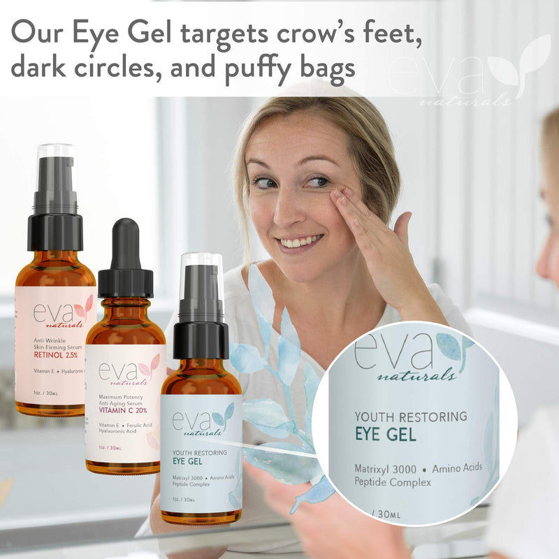 [Australia] - Eva Naturals Facelift in a Bottle - 3-in-1 Anti-Aging Set with Retinol Serum, Vitamin C Serum and Eye Gel - Formulated to Reduce Wrinkles, Fade Dark Spots and Treat Under-Eye Bags - Premium Quality 