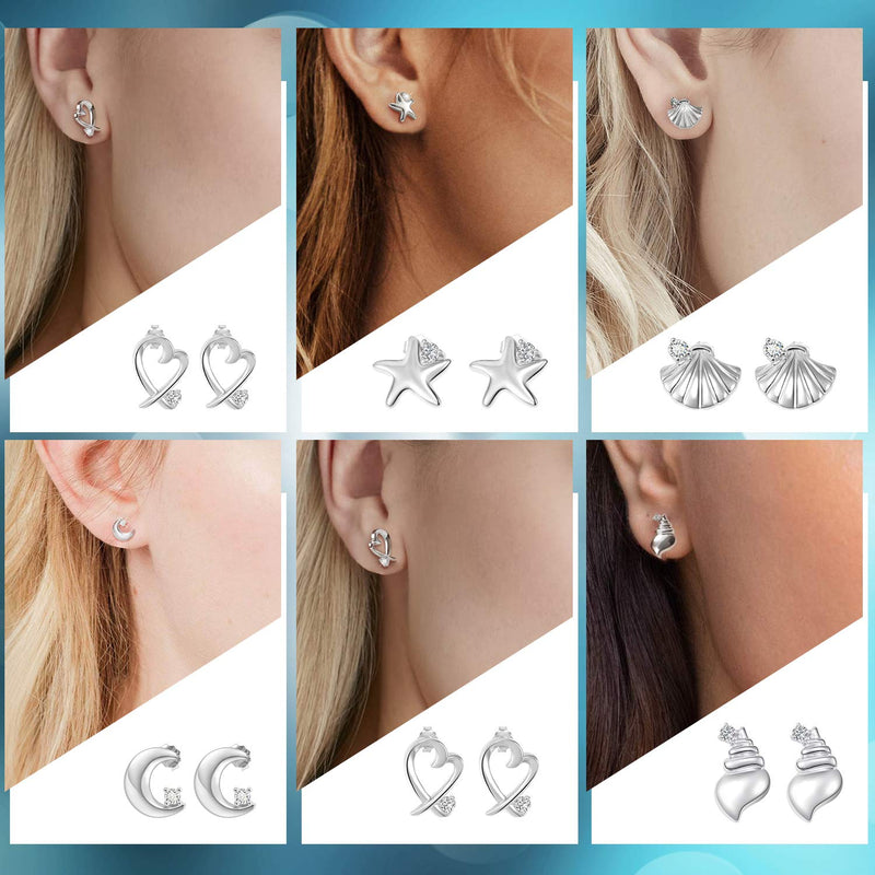 [Australia] - 925 Sterling Silver Stud Earrings for Women, 14K Gold Plated Silver Hypoallergenic Stud Earrings, Minimalist Gold Stud Earrings with Cubic Zirconia for Women/Girls Conch white 