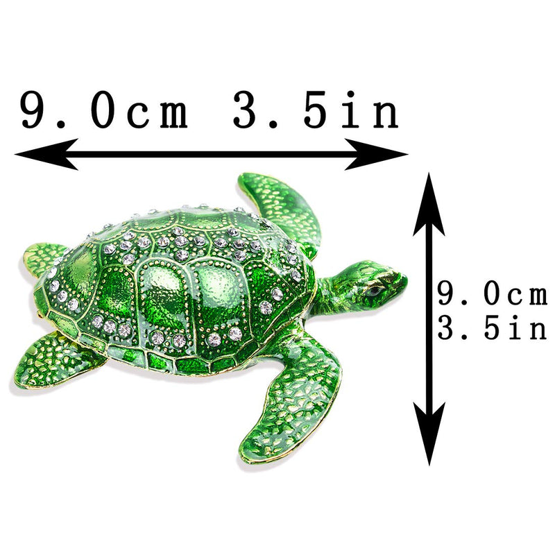 [Australia] - Sea Turtle Hinged Trinket Box Green Tortoise Crystals Bejeweled Jewelry Holder Box Collectible (Green) 