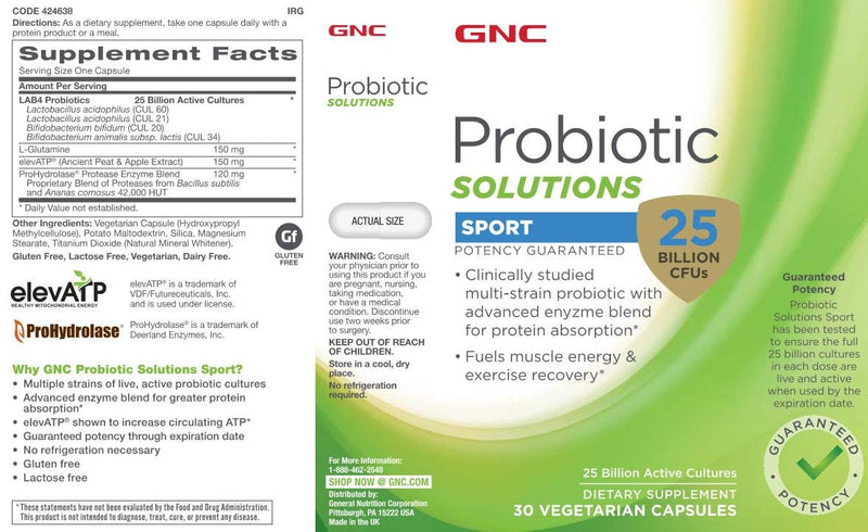 [Australia] - GNC Probiotic Soultions Sport with 25 Billion CFUs, 30 Capsules, Daily Probiotic Support 