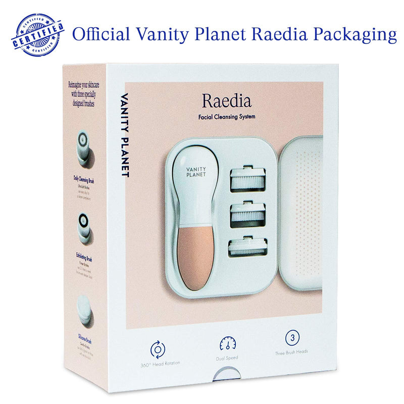 [Australia] - Vanity Planet Raedia Facial Cleansing Brush with 3 Interchangeable Brush Heads – Daily Cleansing |Glowing Skin |Lightweight Skin Brush |Face Exfoliator |Water Resistant (Dusty Pink) Dusty Pink 
