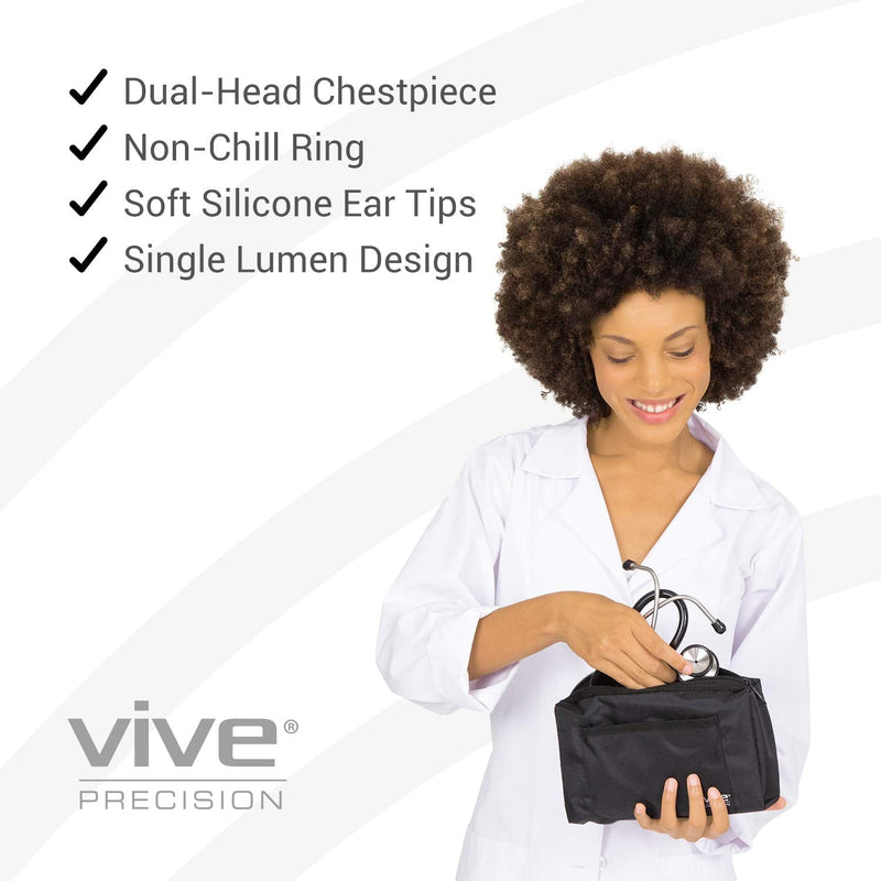 [Australia] - Vive Precision Dualhead Stethoscope - Dual Head Diaphragm Bell for Nurses, ER, Cardiology, Veterinary (Black) Black 