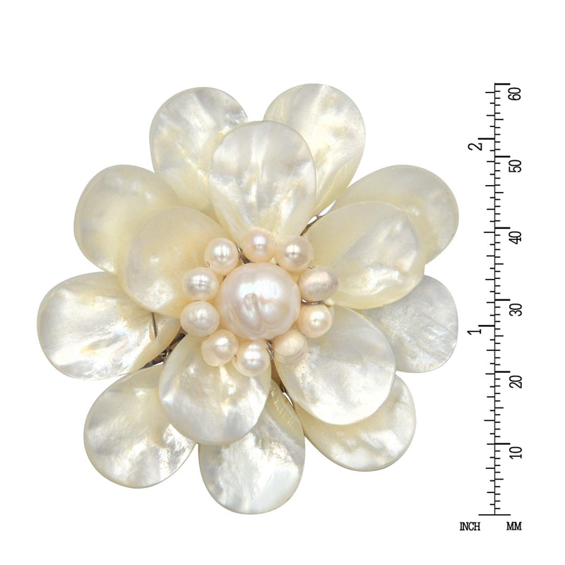 [Australia] - Pure Lotus White Mother of Pearl & Cultured Freshwater White Pearl Floral Pin or Brooch 