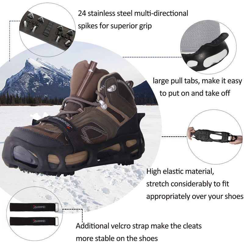 [Australia] - JSHANMEI Ice Cleats Walk Traction Cleats Snow Cleats for Boots Shoes Men Women Anti Slip 24 Spikes Crampons Shoes Ice Traction Cleats with velcro strap Small 