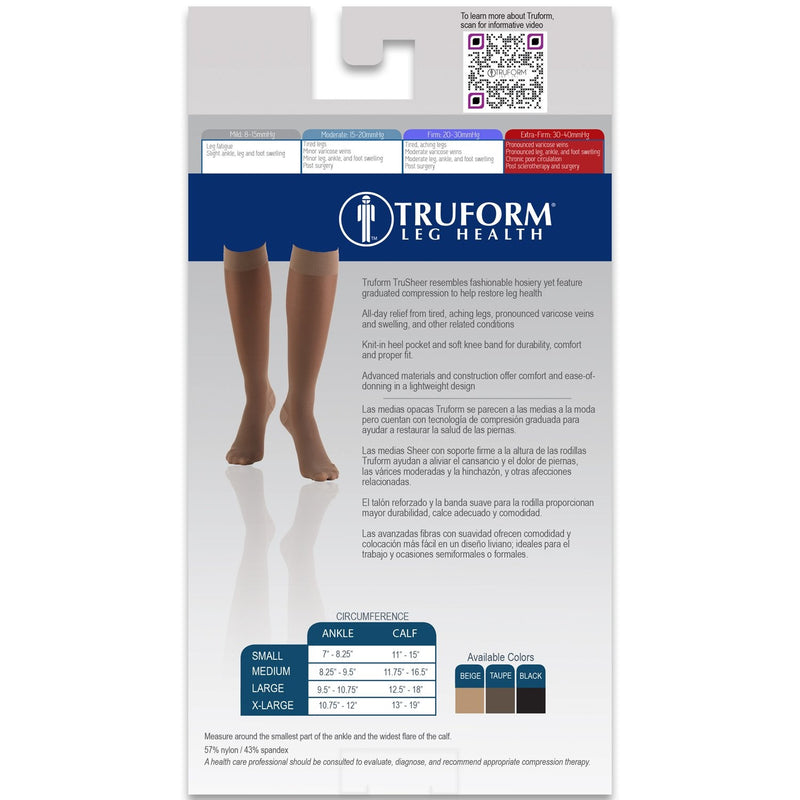 [Australia] - Truform Sheer Compression Stockings, 30-40 mmHg, Women's Knee High Length, 30 Denier, Black, X-Large X-Large (1 Pair) 