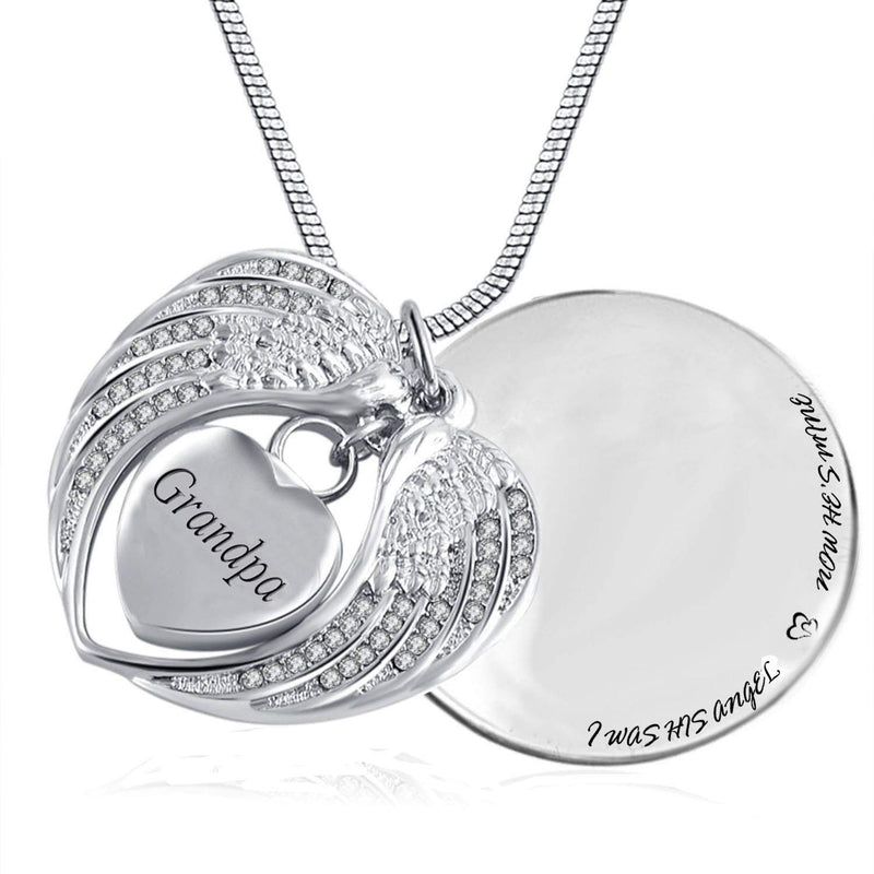 [Australia] - PREKIAR Angel Wing Urn Necklace for Ashes, Heart Cremation Memorial Keepsake Pendant Necklace Jewelry with Fill Kit and Gift Box GRANDPA 