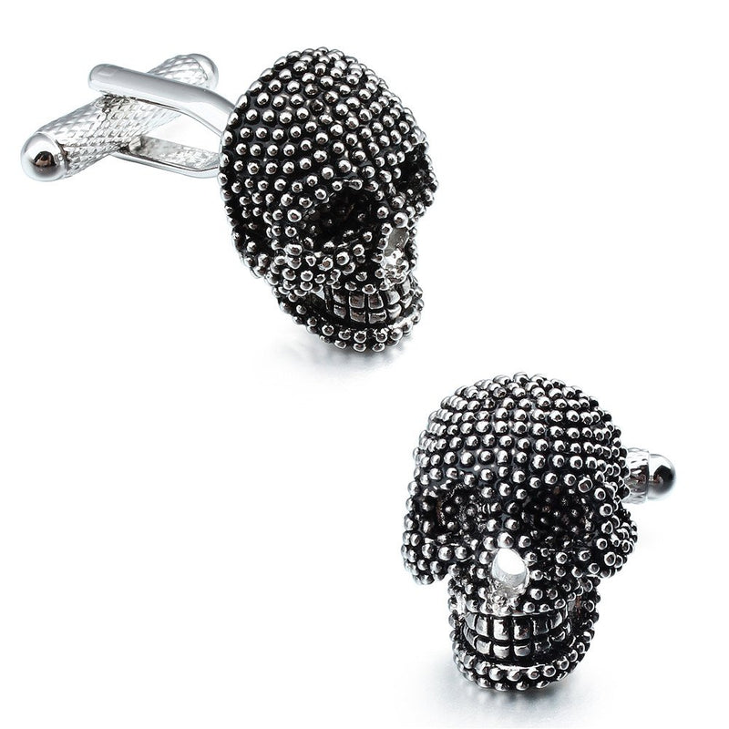 [Australia] - HAWSON Skull Black Cufflinks and Dress Shirt Studs Set for Tuxedo Party Accessories Gift Small 6-Silver 