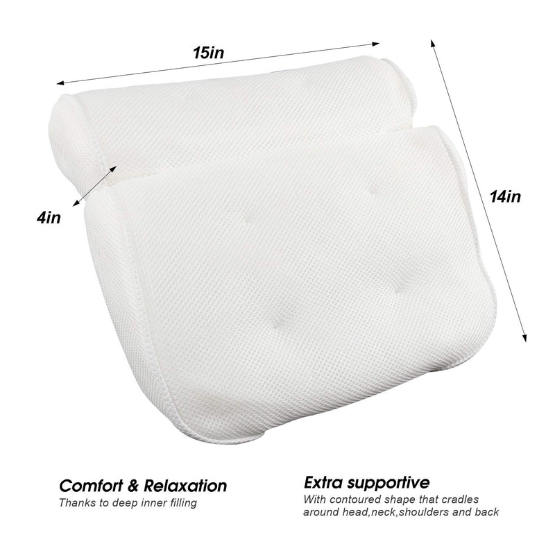 [Australia] - YQN Bath Pillow, Bathtub Spa Pillow with 4D Air Mesh Technology and 6 Suction Cups, Helps Support Head, Back, Shoulder and Neck, Fits All Bathtub, Hot Tub, Jacuzzi and Home Spa White 