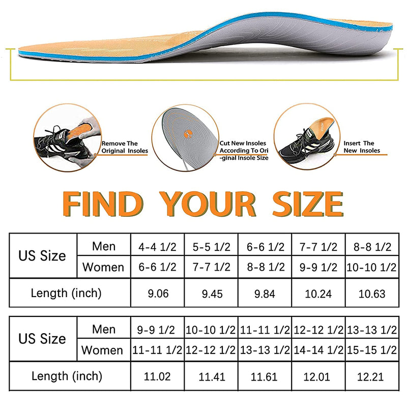 [Australia] - ORHILYA Plantar Fasciitis Pain Relief Men Orthotics Insole Arch Support Work Shoes Boot Insert Flat Feet Women Heel Spur Sole Orthopedic Pad for Pronation Absorbant Shock Athletic Cushion MEN (10-10 1/2) | WOMEN (12-12 1/2) --290MM-11.42" Yellow 