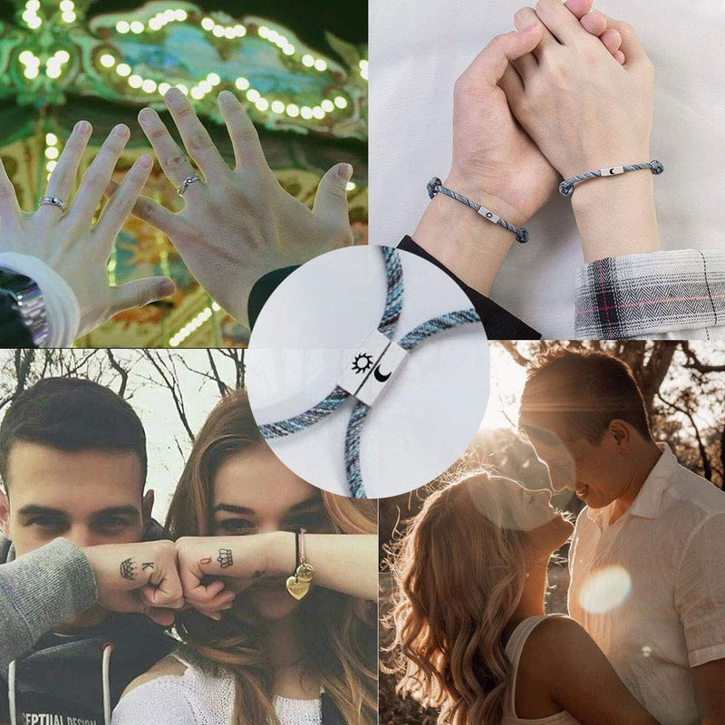 [Australia] - BUUFAN 2PCS Couple Promise Rings Set Sun and Moon High Polish Opening Rings for Lovers Best Friends 4pcs colorful rope bracelets and rings 