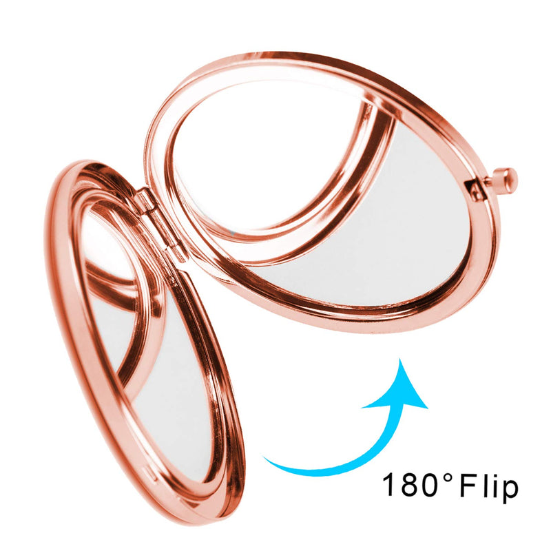 [Australia] - HeaLife Life Tree Makeup Mirror [New Version] Rose Gold Travel Purse Mirror Compact Double Sides 2x & 1x Magnification Hand Mirror Metal Round Bohemian Mirror for Women and Girls 
