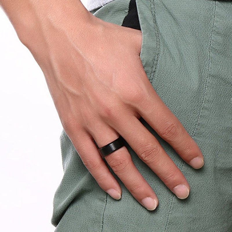 [Australia] - 8mm Brushed Matte Black Titanium Stainless Steel Classical Simple Plain Ring Wedding Band silicone 5 